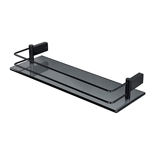 GLigeT Badkamerorganisator Wandmontage Toilet Glas Badkamer Plank 1 Tier Gehard Glas Badkamer Plank Douche Planken Rechthoekige Douche Opslag Doucheplanken (Color : Black 50cm)