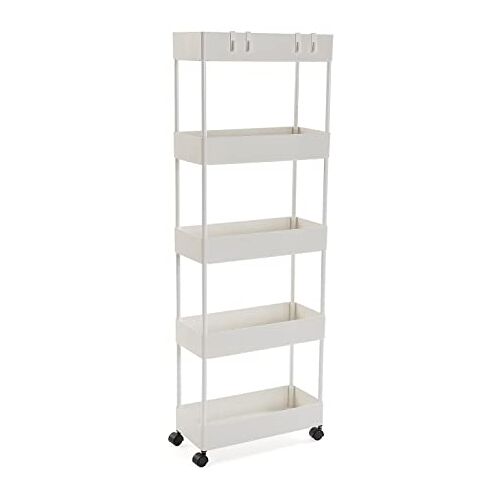 Versa Skuvoy Bijkomend badkamermeubilair, met 5 planken en wielen, Afmetingen (H x B x H) 116 x 18 x 40 cm, ABS en Plastic, Kleur Wit