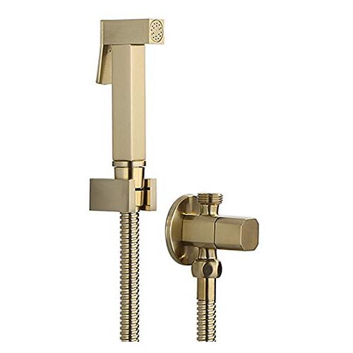 GaZjU Bidet Spray Set, Brushed Gold Square Bidet Bathroom Hand Shower Bidet Toilet Sprayer Hygienic Shower Bidet Tap Wall Mounted Bidet Faucet Set,B