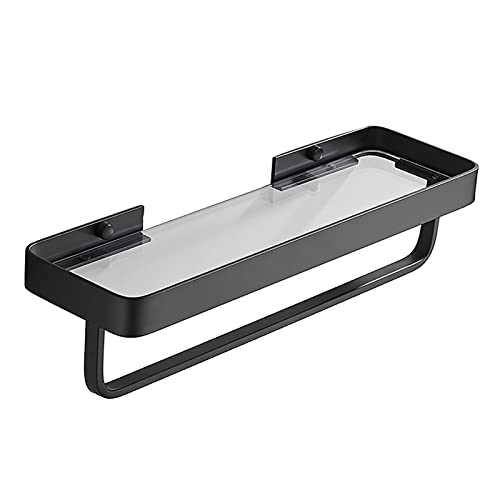 SUNMME Badkamerplanken, Glazen badkamerplank Drijvende planken met handdoekrailstang Aluminium badkamerplank van gehard glas Rechthoekige doucheplanken