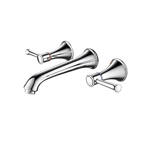 YAGFYg Wall Mounted Basin Mixer Tap Dual Lever Basin Mixer Taps Bathroom Sink Tap Basin Taps Mixers Brass,Chrome