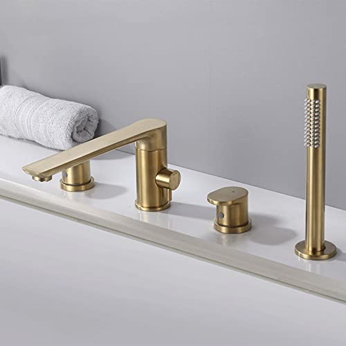 YAGFYg Bath Mixer Taps with Shower Gold Bath Shower Mixer Tap Mixer Shower Set Bath Tap Mixer Swivel Spout and Shower Deck Mount Bath Mixer Tap 4 Hole-B