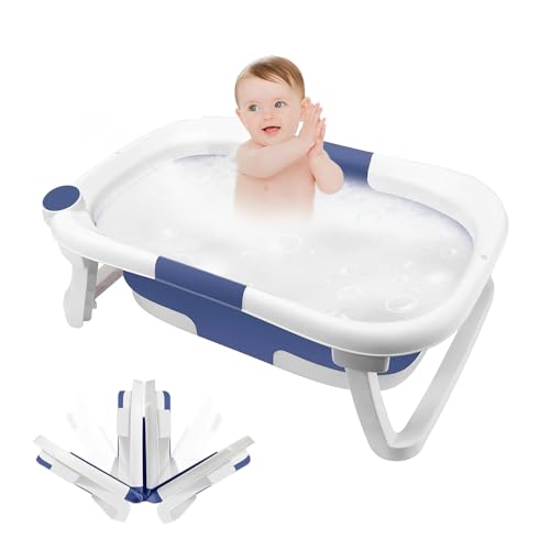 OHMG Babybad, opvouwbaar babybadje, babybad voor peuters, draagbare antislip douchebak, staande babybadkuip voor 0-3 jaar, afvoergaten