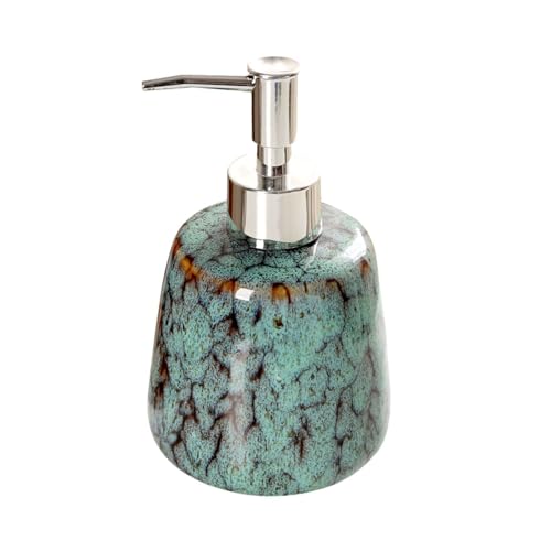 TYMYYS Zeepdispenser Met Pomp, Navulbare Lotiondispenser Voor Badkamer Vanity Aanrecht, Keramische Shampoodispenser Voor Douche-groen-300ml/10.6oz