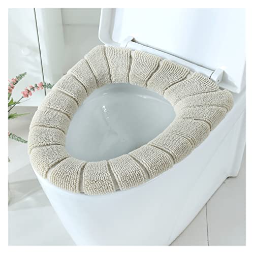 DIPISO Toiletbrilhoezen 1 Stuks Warm Toiletbrilhoes Sluiting Pad Wasbaar Badkameraccessoires Gebreid Effen Kleur Zacht O-Ring Toiletbrilhoes (Kleur: MA Roze, Maat: 1 stuk) (Size : Ma Khaki)