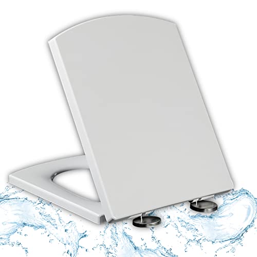 ABWYB Universele toiletbril, vierkante toiletzittingen, wit, zacht, sluitend, snelsluiting, vierkante vorm, toiletstoel, snelsluiting, met verstelbare scharnieren, wit 39,5 ~ 46,5 x 34,5 cm