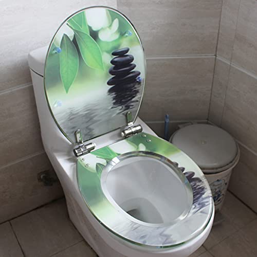 MAVJXHRB Toiletdeksel, Ocean Series Art Slow Close Hars Toiletbril met hoes, 3D-effecten Heavy Duty Toiletdeksel, echte schelpen en zand voor U/V/O-type