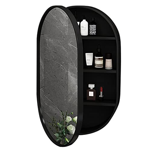 WLCNYL Make-upspiegels Medicijnkastje met spiegel Massief hout Ovale badkamerspiegelkast Geschikt voor entree, slaapkamer, woonkamer AV-badkamerspiegel