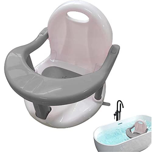 Gvqng Babybadzitje, antislip babybadstoel, babybadzitje om in de badkamer te zitten, badzitje voor babybadzitje, met rugleuning en zuignappen voor stabiliteit,Grijs