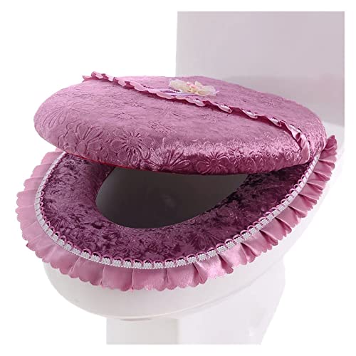 WEKIVA ToiletbrilhoezenGouden Fluwelen Dikke Toiletbril Zip Design Toiletbril Effen Kleur Toiletbrilhoes Herfst- en Wintermodel (Kleur: Kleur 5, Maat: 1 Set) (Size : Color 1)