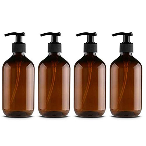 CAILI Pompdispenser fles, 4 stuks 500 ml, zeepdispenser, lotiondispenser, lege fles met zwarte lotion pomp, dispenser, ideaal voor keuken en badkamer