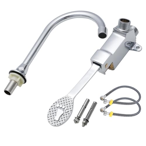 ZERVA Voet bediende Commerciële Sink Mixer, Tap Laboratorium Ziekenhuis Wastafel Water Kranen met 2X 100cm Slangen