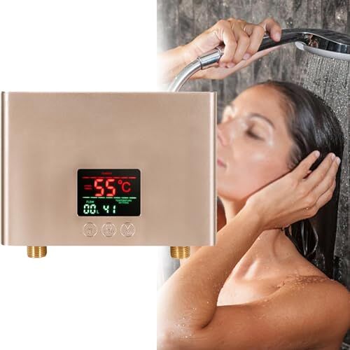 URJWAN Elektrische Waterverwarmer, Elektrische Draagbare Tankloze Douche, Huishoudelijke Kleine Doorstroomverwarmer, Voor Thuis Keuken Badkamer Binnen, Eenvoudig Te Bedienen,Gold-110V