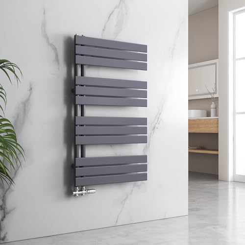 EMKE Badradiator, plat, 1320 x 600 mm, radiator voor badkamer, 798 W, handdoekdroger, middenaansluiting, paneel, handdoekhouder, zijaansluiting voor water, antraciet