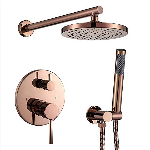 CGCSYZ Rain Rose Gold Rain Mixer Douche Combo Set Wandmontage Badkamer Douchekraan Set met Ronde Douchekop, Handdouche, Ingebouwde Box