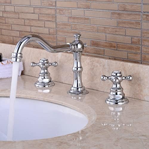 ADOVZ EuropUPC Dual Lever Basin Mixer Taps Chrome Basin Taps Mixers Bathroom Sink Tap Three-Hole Cross Handle Traditional Bathroom Sink Taps Mixers