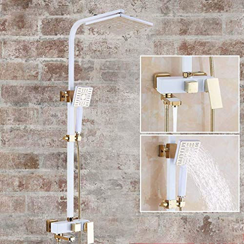 XSMYdpuk Mixer Douche Douche 4-Functie Douches, Douchesysteem met 12 Inch Regendouche en Handdouche, Doucheset Bad Douche Mixer Chroom,Wit,SquareThree