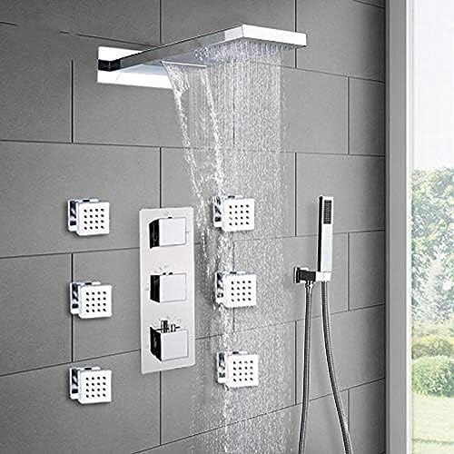 DLAZUM Chroom Thermostatische Douchekranen Set Regenwaterval Douche Massage Jets 4-weg Thermostatische Mengkraan Bad Douche Set Mengkraan Bad Douche Set