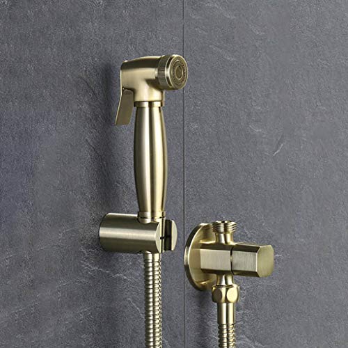 PenKee Bidet Spray Set, Brushed Gold Square Bidet Bathroom Hand Shower Bidet Toilet Sprayer Hygienic Shower Bidet Tap Wall Mounted Bidet Faucet Set,F