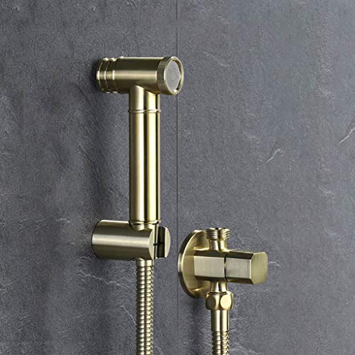 PenKee Bidet Spray Set, Brushed Gold Square Bidet Bathroom Hand Shower Bidet Toilet Sprayer Hygienic Shower Bidet Tap Wall Mounted Bidet Faucet Set,H