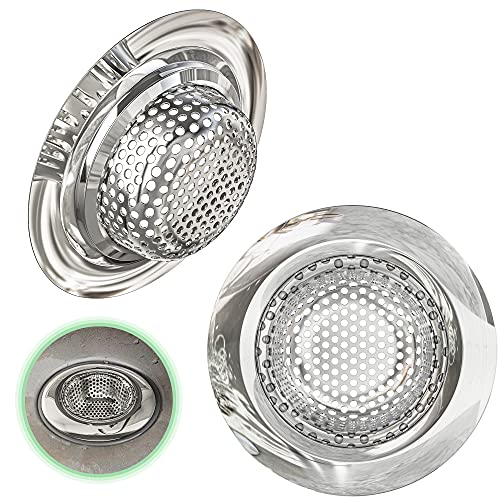 Kitchen Helpis ® afvoerzeef ∅ 7cm, set van 2, fijnmazig, 2 stuks Metaal, afvoerzeefje van roestvrij staal, afvoerzeefje voor de keuken, haarzeefje voor douche, afvoerstop, zeefje voor gootsteen, gietzeefje