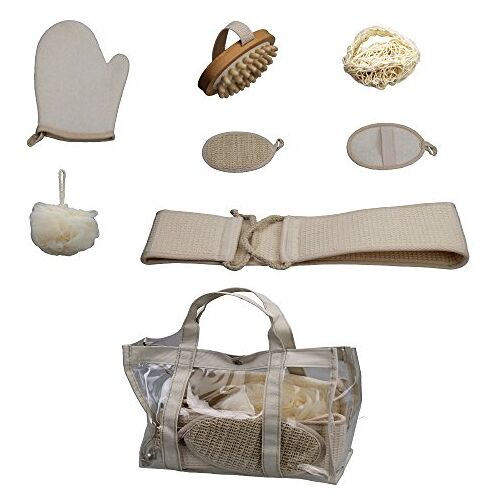 GMMH Badset bamboe 7-delig in tas 23 x 32 cm Wellness Ontspanning Set Badset van natuurlijke materialen