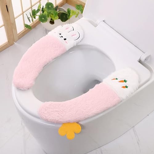 Wuyue Hua 2 paar Toiletbril Cover, Toilet Cover Pad Verdikte Sticky Toilet Seat Cover Mooie Winter Toilet Seat Wasbare Pluche Toilet Zitkussen Zacht Toilet Kussen Toiletbril