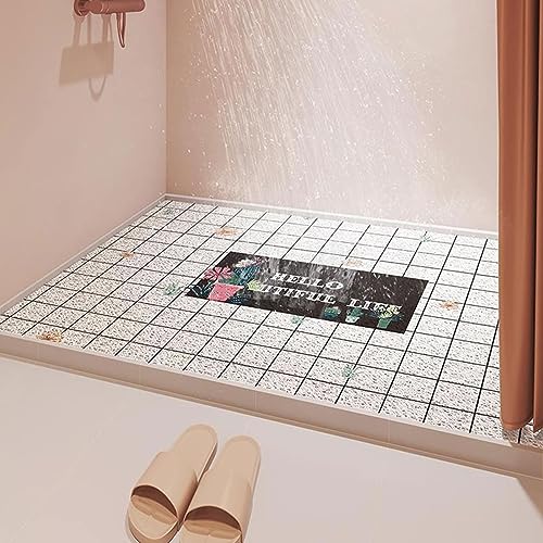 HHOZsafety Gebogen douchemat, antislip badmatten, rechthoekige douchemat antislip, douchematten voor binnendouche, zacht comfort PVC badmat badkamermat met afvoe