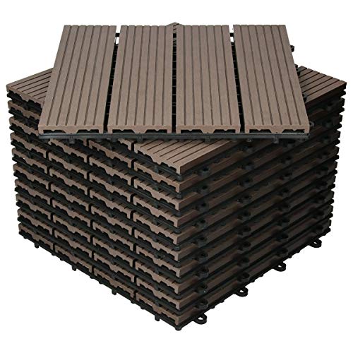 ECD Germany WPC-terras tegels 30x30 cm 44er Spar Set für 4m² Donkerbruin in houtlook voor tuinbalkonvloeren met afvoer, kliksysteem vlonders balkon tegels klik tegels hout tegels