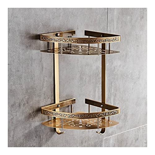 asdchZen Douchehoek Caddy Badkamer Planken Antiek Aluminium Dubbellaags Badkamer Hoekplank Badkamer Houder Showe Kamer Mand Badkamer Plank (Sjl)