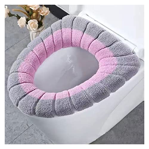 WEKIVA ToiletbrilhoezenWinter Warm Toiletbrilhoes Wasbaar Badkamer Toiletbril met handvat Verdikt zacht kussen Gebreide warme toiletbril (Kleur: B-Pink, Maat: 1 stuk) (Size : A-pink)