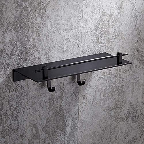 TEmkin Badkamerplank Badkamerplanken Toilet Badkamer Aan de muur gemonteerd sanitair rek Aluminium badkamerplank met haken Wandmontage Douchestang Plank Badopbergrek Badkamerorganisator Doucherek (zwart)