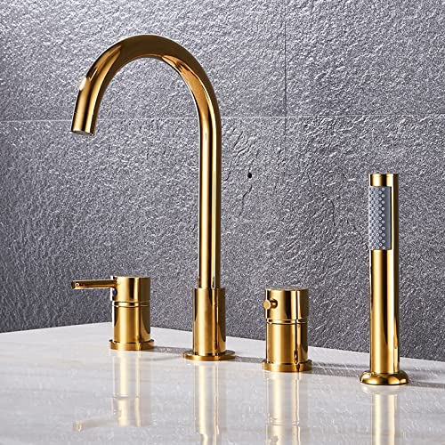 XYLKWY Badrandmengkraan 4-gaats badrand badfittingset thermostaat badkuipfitting badrandcombinatie voor badkamer, chroom, , goud,