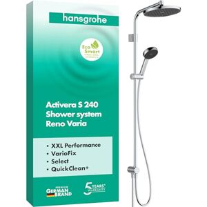 Hansgrohe Activera S waterbesparend Douchesysteem (EcoSmart) zonder mengkraan, regendouche (240 mm) met douchekraan, handdouche (2 jets), doucheslang, glijstang en douchekop, chroom, 28074000 Hansgrohe Activera S waterbesparend Douchesysteem (EcoSmart) zonder mengkraan, regendouche (240 mm) met douchekraan, handdouche (2 jets), doucheslang, glijstang en douchekop, chroom, 28074000