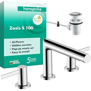Hansgrohe Zesis S 3-gats Wastafelkraan met pop-up waste, Wastafelmengkraan met uitloop hoogte 104 mm, Badkamerkraan waterbesparend (EcoSmart+), chroom, 74733000 Hansgrohe Zesis S 3-gats Wastafelkraan met pop-up waste, Wastafelmengkraan met uitloop hoogte 104 mm, Badkamerkraan waterbesparend (EcoSmart+), chroom, 74733000
