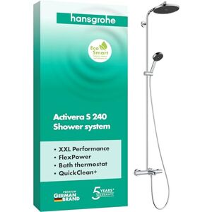 Hansgrohe Activera S waterbesparend Douchesysteem (EcoSmart) met badthermostaat, regendouche (240 mm) met badkraan, handdouche (2 jets), doucheslang, glijstang en douchekop, chroom, 28871000 Hansgrohe Activera S waterbesparend Douchesysteem (EcoSmart) met badthermostaat, regendouche (240 mm) met badkraan, handdouche (2 jets), doucheslang, glijstang en douchekop, chroom, 28871000