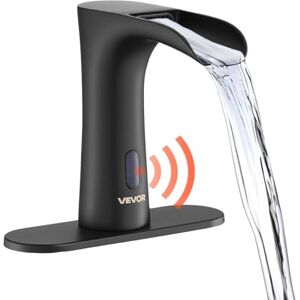 VEVOR Touchless badkamer wastafel kraan, automatische bewegingssensor waterval toilet kraan met gat afdekplaat, moderne elektronische sensor warm/koud water voor 9,5 mm pijp commercieel, mat zwart VEVOR Touchless badkamer wastafel kraan, automatische bewegingssensor waterval toilet kraan met gat afdekplaat, moderne elektronische sensor warm/koud water voor 9,5 mm pijp commercieel, mat zwart