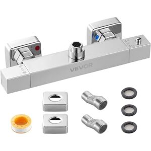 VEVOR Thermostatische douchekraan, 38 ℃ Secure Lock Thermostatische douchekraan, warm koud water douchekranen temperatuurregelventielen voor badkamer, camper, hotel, twee gaten en chroom zilver VEVOR Thermostatische douchekraan, 38 ℃ Secure Lock Thermostatische douchekraan, warm koud water douchekranen temperatuurregelventielen voor badkamer, camper, hotel, twee gaten en chroom zilver