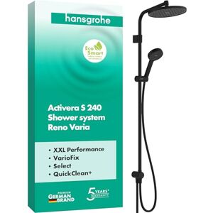 Hansgrohe Activera S waterbesparend Douchesysteem (EcoSmart) zonder mengkraan, regendouche (240 mm) met douchekraan, handdouche (2 jets), doucheslang, glijstang en douchekop, mat zwart, 28074670 Hansgrohe Activera S waterbesparend Douchesysteem (EcoSmart) zonder mengkraan, regendouche (240 mm) met douchekraan, handdouche (2 jets), doucheslang, glijstang en douchekop, mat zwart, 28074670