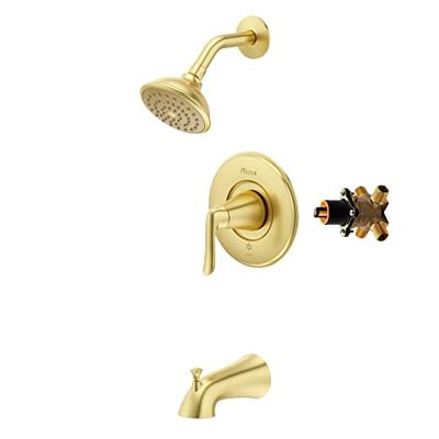 PFISTER Willa Tub & Shower Trim Kit, ventiel en cartridge inbegrepen, 1 handvat, geborstelde gouden afwerking, 8P8WS2MALSBG PFISTER Willa Tub & Shower Trim Kit, ventiel en cartridge inbegrepen, 1 handvat, geborstelde gouden afwerking, 8P8WS2MALSBG