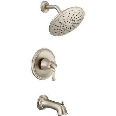 Moen T2283EP Dartmoor Tub Douche Kraan Systeem met Regendouche Douchekop zonder ventiel Traditioneel Geborsteld nikkel Moen T2283EP Dartmoor Tub Douche Kraan Systeem met Regendouche Douchekop zonder ventiel Traditioneel Geborsteld nikkel