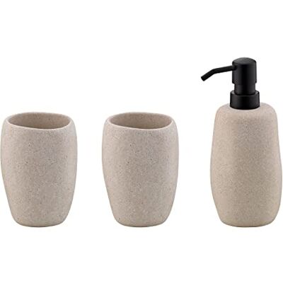 Kela 390240 badkamerset, 3-delig, 1 zeepdispenser + 2 bekers, steenlook, cement, beige, Roda Kela 390240 badkamerset, 3-delig, 1 zeepdispenser + 2 bekers, steenlook, cement, beige, Roda