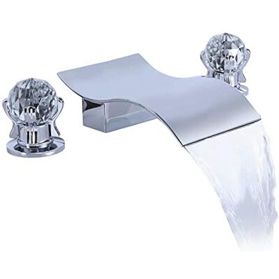 DEOLER Badkamerkraan Waterval 3 Gaten 2 Kristallen Knoppen, Waterval Uitloop Deck Mount Bad Kraan Duurzaam Soild Messing, Wijdverspreide Wastafel Kraan Chroom voor Bad/Badkamer Wastafel DEOLER Badkamerkraan Waterval 3 Gaten 2 Kristallen Knoppen, Waterval Uitloop Deck Mount Bad Kraan Duurzaam Soild Messing, Wijdverspreide Wastafel Kraan Chroom voor Bad/Badkamer Wastafel