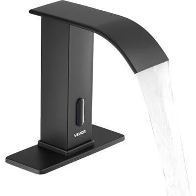 VEVOR Touchless badkamer wastafel kraan, automatische bewegingssensor waterval toilet toiletkraan met gat afdekplaat, werkt op batterijen, warm/koud water voor 9,5 mm pijp commercieel toilet, mat VEVOR Touchless badkamer wastafel kraan, automatische bewegingssensor waterval toilet toiletkraan met gat afdekplaat, werkt op batterijen, warm/koud water voor 9,5 mm pijp commercieel toilet, mat