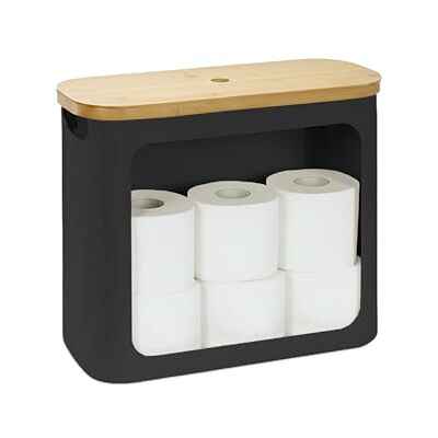 Relaxdays reserve rolhouder, bamboe, voor 12 rollen, 36x43x17 cm, zwart Relaxdays reserve rolhouder, bamboe, voor 12 rollen, 36x43x17 cm, zwart