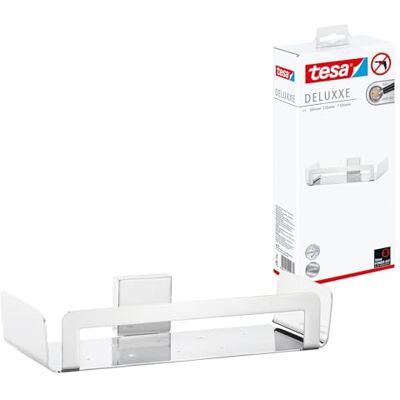 tesa DELUXXE Douchemandje 265 mm x 55 mm x 120 mm Douchemand voor wandmontage zonder boren van verchroomd metaal incl. zelfklevende bevestiging tesa DELUXXE Douchemandje 265 mm x 55 mm x 120 mm Douchemand voor wandmontage zonder boren van verchroomd metaal incl. zelfklevende bevestiging