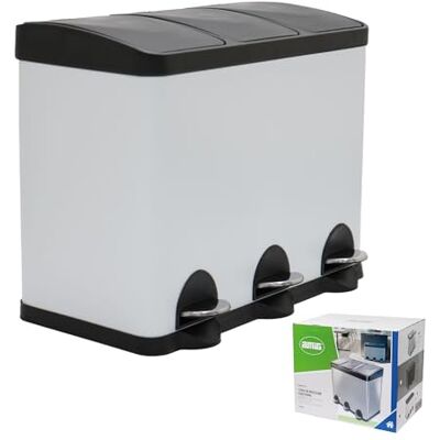 Amig Drievoudige pedaalemmer 45 liter 3 uitneembare compartimenten van 15 liter Keukenafvalbak Staal 60 x 37 x 49 cm Wit Amig Drievoudige pedaalemmer 45 liter 3 uitneembare compartimenten van 15 liter Keukenafvalbak Staal 60 x 37 x 49 cm Wit