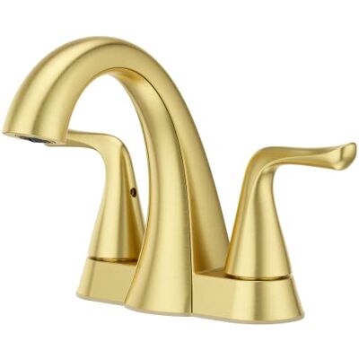 PFISTER Willa Bathroom Sink Faucet, 4-Inch Centerset, 2-Handle, 3-Hole, NSF Certified, Brushed Gold Finish, LF048MALBG PFISTER Willa Bathroom Sink Faucet, 4-Inch Centerset, 2-Handle, 3-Hole, NSF Certified, Brushed Gold Finish, LF048MALBG