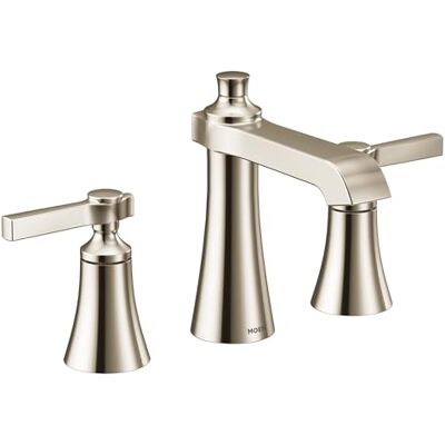 Moen TS6984 Flara 2-handvat 8 in. Wijdverspreide Hendel Handvat Badkamer Kraan Trim Kit zonder Klep, Chroom Hendel handgrepen Gepolijst nikkel Moen TS6984 Flara 2-handvat 8 in. Wijdverspreide Hendel Handvat Badkamer Kraan Trim Kit zonder Klep, Chroom Hendel handgrepen Gepolijst nikkel