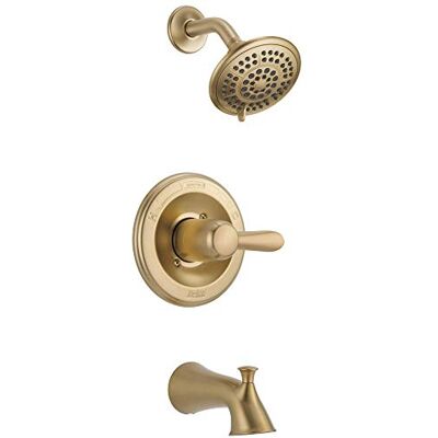 DELTA Lahara 14 serie enkelvoudige functie bad en douche Trim Kit met 5-Spray Touch Clean douchekop, Champagne Brons T14438-CZ (ventiel niet inbegrepen) DELTA Lahara 14 serie enkelvoudige functie bad en douche Trim Kit met 5-Spray Touch Clean douchekop, Champagne Brons T14438-CZ (ventiel niet inbegrepen)
